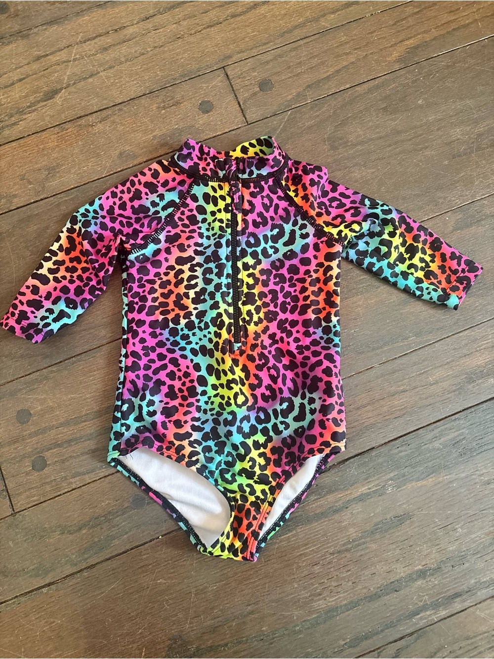 Limited Too Neon Rainbow Leopard Zip-Front Swimsuit Size 3T